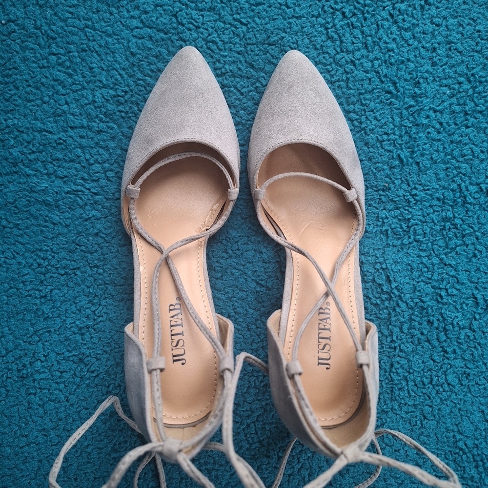 JustFab | Women's Gray Suede Lace Up Heels size 8.5
